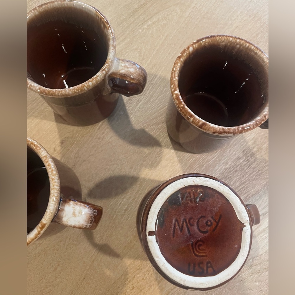 McCoy Rustic Brown Ceramic Mugs 5 coffee mugs.  Made in USA pottery